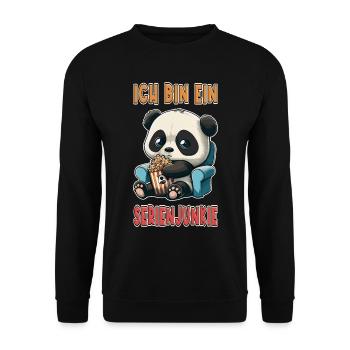 Serienjunkie Serienmarathon Panda Popcorn Couch - Unisex Pullover - Schwarz - Vorne - Alina (178cm) & Michal (187cm)