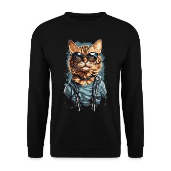 Coole Bengalische Katze Design für Katzenliebhaber - Unisex Pullover - Schwarz - Vorne - Alina (178cm) & Michal (187cm)