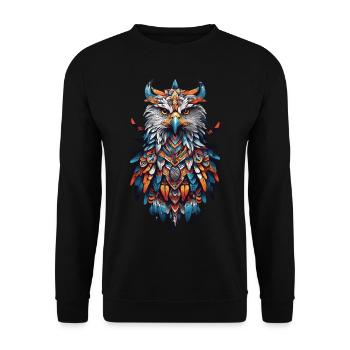 Spirituelles Adler Mandala Indianer Boho Design - Unisex Pullover - Schwarz - Vorne - Alina (178cm) & Michal (187cm)