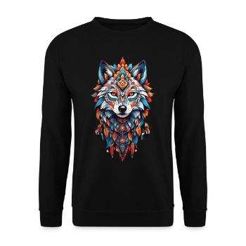 spirituel du loup Mandala et plumes indiennes - Sweat-shirt Unisexe - noir - Devant - Alina (178cm) & Michal (187cm)