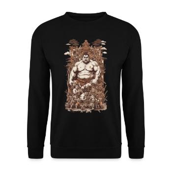Retro Sumoringer Japanische Kampfkunst Collage - Unisex Pullover - Schwarz - Vorne - Alina (178cm) & Michal (187cm)