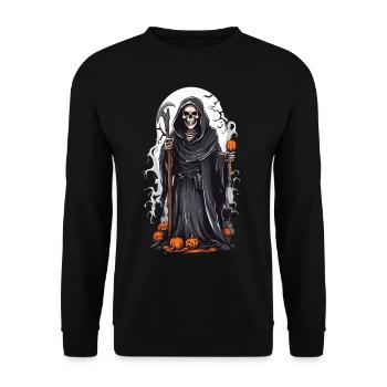 Sensenmanns Dunkles Halloween Skelett Geheimnis - Unisex Pullover - Schwarz - Vorne - Alina (178cm) & Michal (187cm)