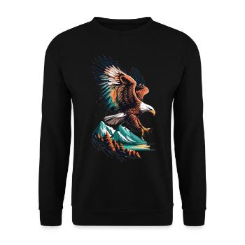 Adler und Berglandschaft im Einklang - Unisex Pullover - Schwarz - Vorne - Alina (178cm) & Michal (187cm)