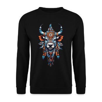Indische Kuh Mandala Esoterik Spirit Design - Unisex Pullover - Schwarz - Vorne - Alina (178cm) & Michal (187cm)