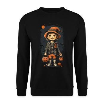 Rétro Halloween Art Kid avec Jack O’Lantern - Sweat-shirt Unisexe - noir - Devant - Alina (178cm) & Michal (187cm)