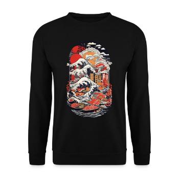 Masterful Sushi Ukiyo-e Kanagawa Retro Art - Unisex Sweatshirt - black - Front - Alina (178cm) & Michal (187cm)