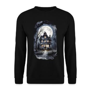 Creepy Geisterhaus Halloween Vintage Grusel - Unisex Pullover - Schwarz - Vorne - Alina (178cm) & Michal (187cm)