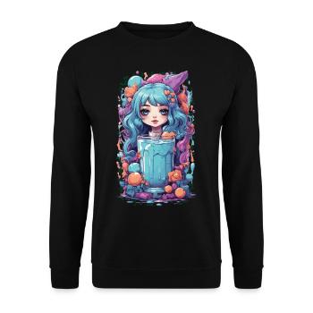 Gothic Kawaii Anime Milkshake Girl Süßigkeiten - Unisex Pullover - Schwarz - Vorne - Alina (178cm) & Michal (187cm)