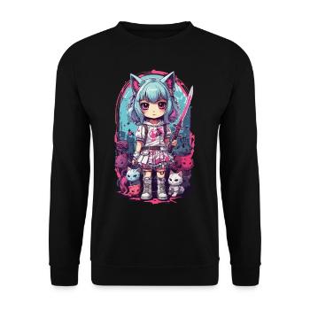 Kawaii Samurai Cat Girl Anime Otaku Design - Unisex Sweatshirt - black - Front - Alina (178cm) & Michal (187cm)