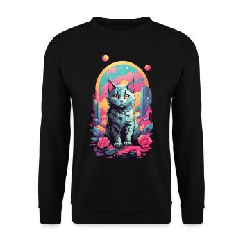 Magische Pastell Goth Katze mit Rosen Design - Unisex Pullover - Schwarz - Vorne - Alina (178cm) & Michal (187cm)