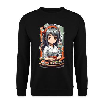 Kawaii Anime Sushi Master Manga Design - Sweat-shirt Unisexe - noir - Devant - Alina (178cm) & Michal (187cm)