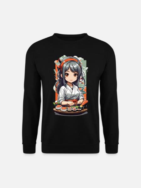 Kawaii Anime Sushi Meisterin Manga Design - Unisex Pullover - Schwarz