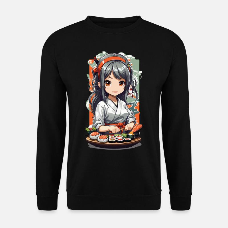 Kawaii Anime Sushi Meisterin Manga Design - Unisex Pullover - Schwarz
