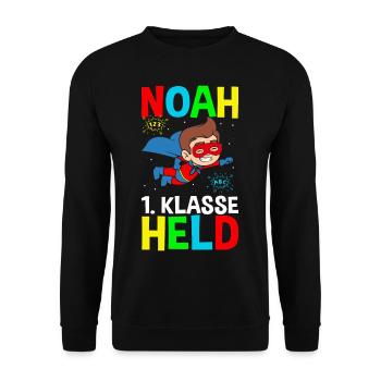 Schoolchild Noah 1st Grade Hero - Unisex Sweatshirt - black - Front - Alina (178cm) & Michal (187cm)