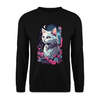 Gothic Vintage Katze Dunkelheit Aesthetic - Unisex Pullover - Schwarz - Vorne - Alina (178cm) & Michal (187cm)