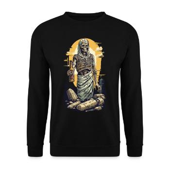 Thirsty Mummy Beer Halloween Pharaoh Design - Unisex Sweatshirt - black - Front - Alina (178cm) & Michal (187cm)