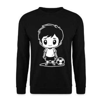 Fußball Junge Zeichnung - Unisex Pullover - Schwarz - Vorne - Alina (178cm) & Michal (187cm)