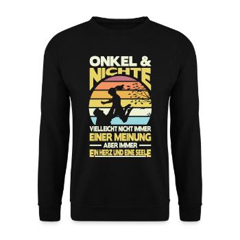 Onkel und Nichte Ein Herz und eine Seele Retro - Unisex Pullover - Schwarz - Vorne - Alina (178cm) & Michal (187cm)