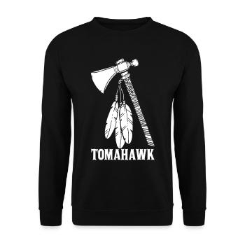 Weißer Tomahawk - Unisex Pullover - Schwarz - Vorne - Alina (178cm) & Michal (187cm)