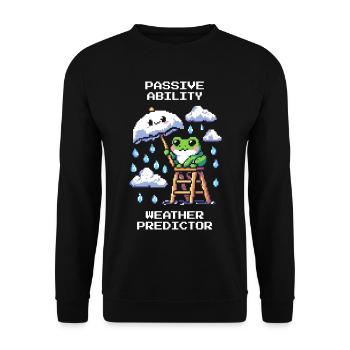 Passive Fähigkeit: Wetterorakel | Wetterfrosch - Unisex Pullover - Schwarz - Vorne - Alina (178cm) & Michal (187cm)
