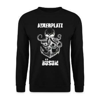 Nordsee Urlaub ANKERPLATZ BÜSUM Lustiges - Unisex Pullover - Schwarz - Vorne - Alina (178cm) & Michal (187cm)