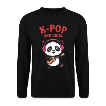 Adoration de la musique coréenne K-Pop et Chill Panda - Sweat-shirt Unisexe - noir - Devant - Alina (178cm) & Michal (187cm)