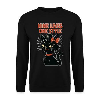 Rockabilly Katze: 50er Jahre Retro - Unisex Pullover - Schwarz - Vorne - Alina (178cm) & Michal (187cm)