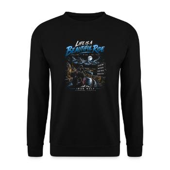 Das Leben ist eine wunderschöne Fahrt – Motorradabenteuer - Unisex Pullover - Schwarz - Vorne - Alina (178cm) & Michal (187cm)