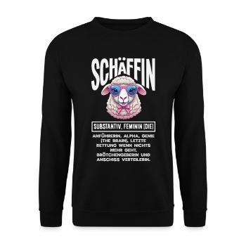 Schäffin Definition Lustiger Spruch Chef - Unisex Pullover - Schwarz - Vorne - Alina (178cm) & Michal (187cm)