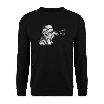 Süßer Hund, der Pfote schenkt – treuer Begleiter. - Unisex Pullover - Schwarz - Vorne - Alina (178cm) & Michal (187cm)