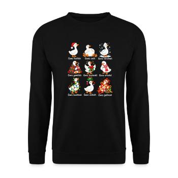 Weihnachtsgänse mit Gans-Wortspiel - Unisex Pullover - Schwarz - Vorne - Alina (178cm) & Michal (187cm)