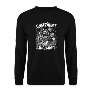 Ungezähmt Ungemäht Blumenwiese - Unisex Pullover - Schwarz - Vorne - Alina (178cm) & Michal (187cm)
