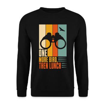 Vogelbeobachtung – One More Bird Then Lunch - Unisex Pullover - Schwarz - Vorne - Alina (178cm) & Michal (187cm)