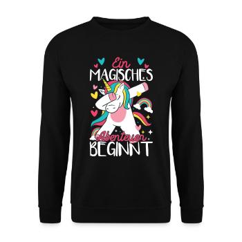 Grundschule Einschulung Schulkind Einhorn - Unisex Pullover - Schwarz - Vorne - Alina (178cm) & Michal (187cm)