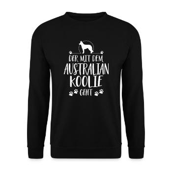 Der mit Australian Koolie geht Hunde Hund Wilsigns - Unisex Pullover - Schwarz - Vorne - Alina (178cm) & Michal (187cm)