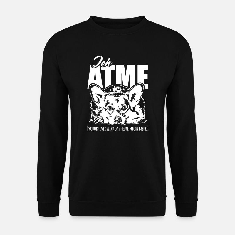 Welsh Corgi ich atme Spruch Hunde Wilsigns - Unisex Pullover - Schwarz