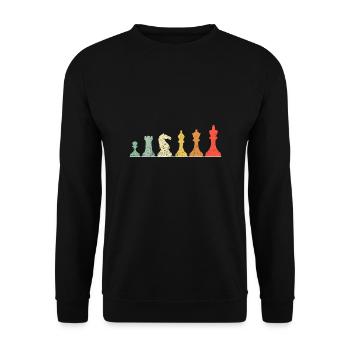Checkmate Vintage Schach Geschenk für Schachspieler - Unisex Pullover - Schwarz - Vorne - Alina (178cm) & Michal (187cm)