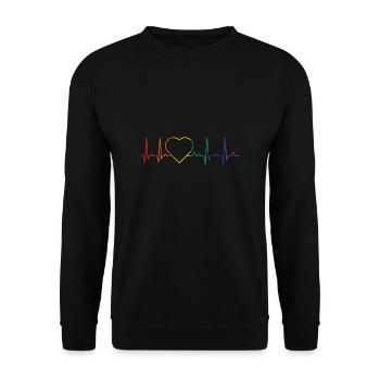 LGBT Regenbogen Herzschlag Homosexuell Stolz Lesben Gleichheit - Unisex Pullover - Schwarz - Vorne - Alina (178cm) & Michal (187cm)
