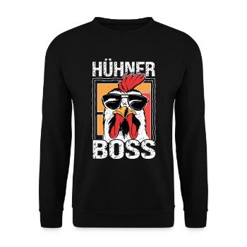 Hühner Boss cooler Hahn für Landwirt oder Bauer - Unisex Pullover - Schwarz - Vorne - Alina (178cm) & Michal (187cm)
