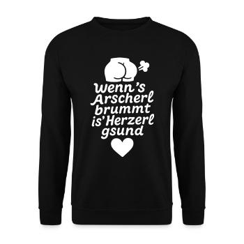 Wenns Arscherl brummt is Herzerl gsund - Unisex Pullover - Schwarz - Vorne - Alina (178cm) & Michal (187cm)