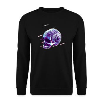 Schädel Horn 80er Retro Violett - Unisex Pullover - Schwarz - Vorne - Alina (178cm) & Michal (187cm)