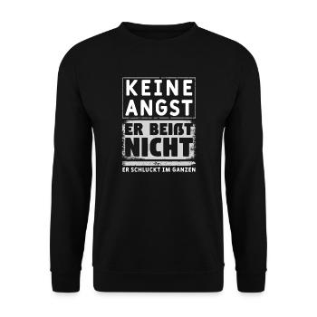 Er beißt nicht, er schluckt im Ganzen. Hunde - Unisex Pullover - Schwarz - Vorne - Alina (178cm) & Michal (187cm)