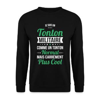 Tonton militaire comme un tonton normal plus cool - Sweat-shirt Unisexe - noir - Devant - Alina (178cm) & Michal (187cm)