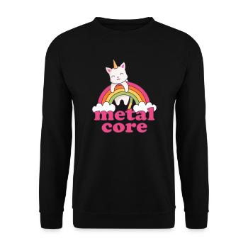 Metalcore Einhorn Katze Regenbogen Metalhead - Unisex Pullover - Schwarz - Vorne - Alina (178cm) & Michal (187cm)