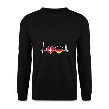 Schweiz Deutschland Vintage Herzschlag Flagge - Unisex Pullover - Schwarz - Vorne - Alina (178cm) & Michal (187cm)