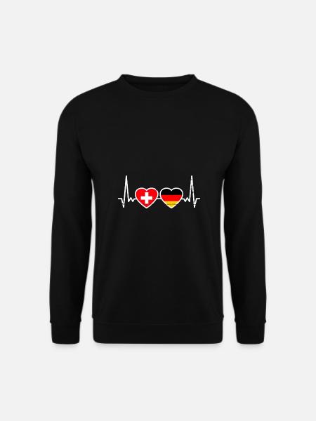 Schweiz Deutschland Vintage Herzschlag Flagge - Unisex Pullover - Schwarz