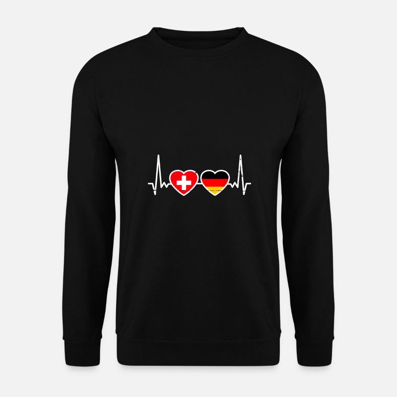 Schweiz Deutschland Vintage Herzschlag Flagge - Unisex Pullover - Schwarz