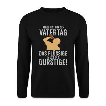 RAHMENLOS Geschenk Vatertag - Herrentag - Regel - Unisex Pullover - Schwarz - Vorne - Alina (178cm) & Michal (187cm)
