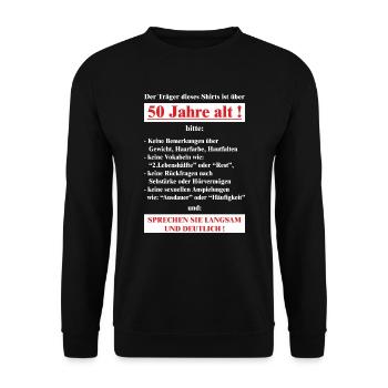 BD - Träger dieses Shirts ist 50 Jahre alt - - Unisex Pullover - Schwarz - Vorne - Alina (178cm) & Michal (187cm)