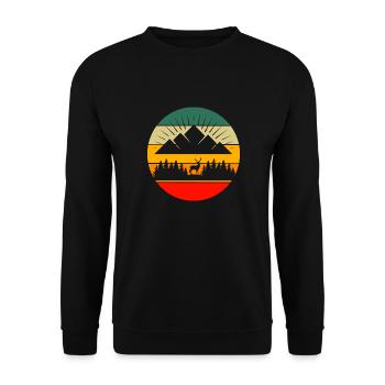Montagnes Randonnée Forêt Arbres Rétro Cerf Nature - Sweat-shirt Unisexe - noir - Devant - Alina (178cm) & Michal (187cm)